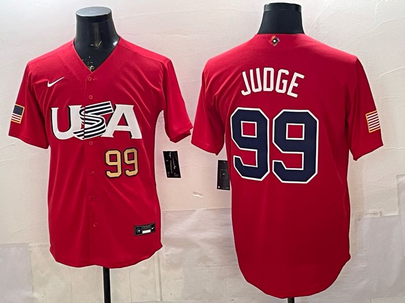Men 2026 World Cub USA #99 Judge Red Nike MLB Jersey style 006